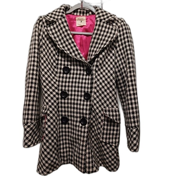 FOREVER 21 Jackets & Blazers - Forever 21 Wool Blend Pea Coat Double Breasted Black White Plaid S